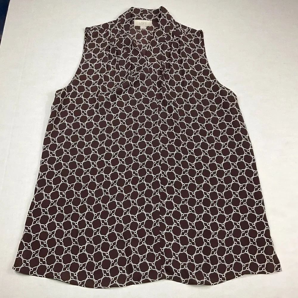 LOFT Sleeveless Blouse Link Print Lightweight Dressy Office Casual Shirt Small